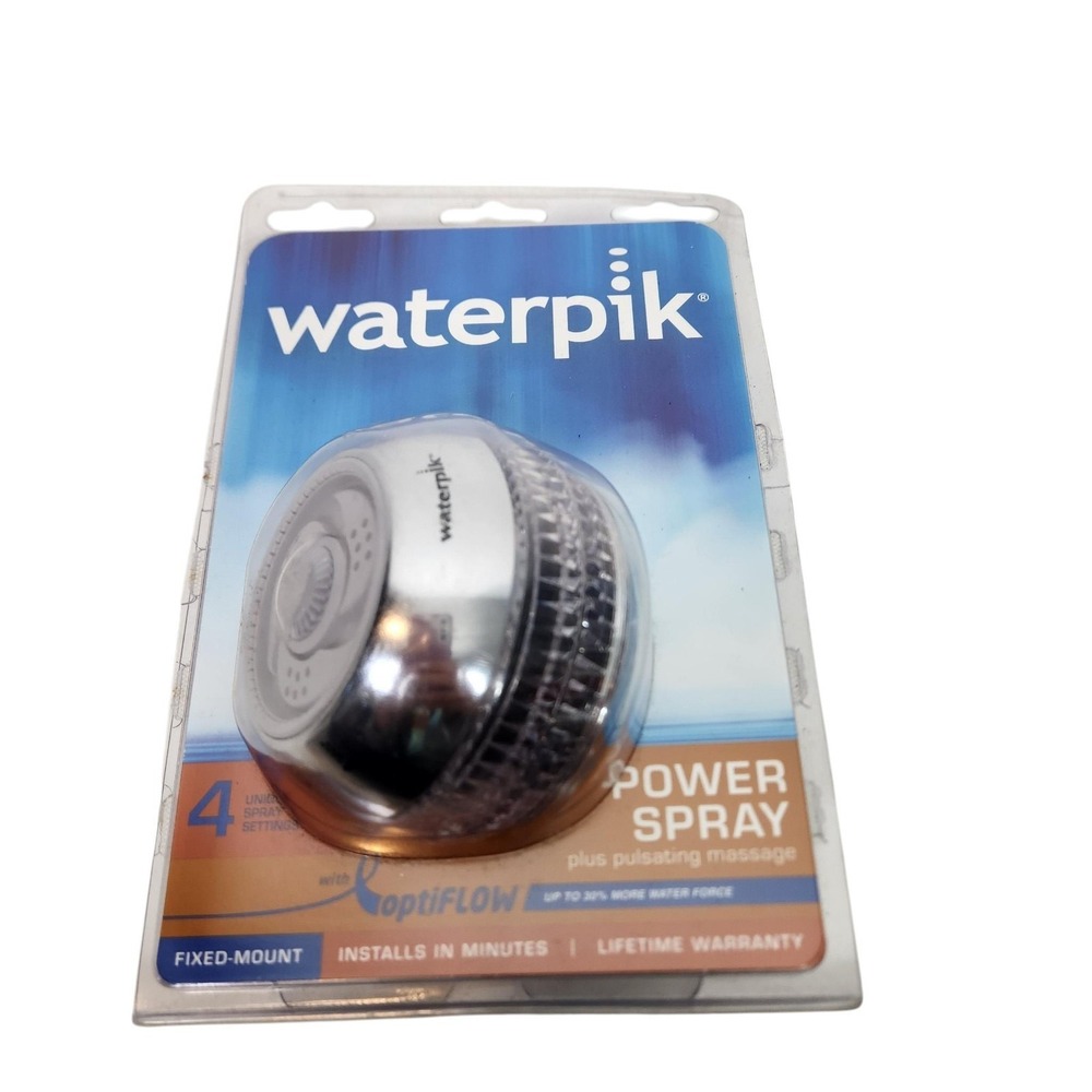Waterpik Chrome PowerSpray Fixed Shower Head OptiFLOW Massage 4 Settings
